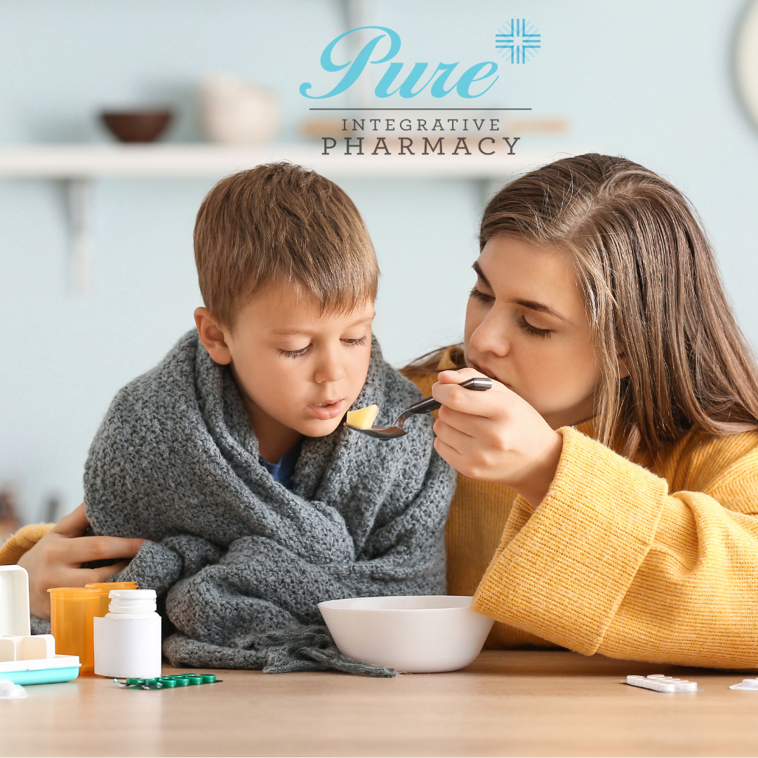 mom give child warm soup for cold and flu