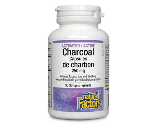 Natural Factors Activated Charcoal Capsules 250 Mg 90 Softgels