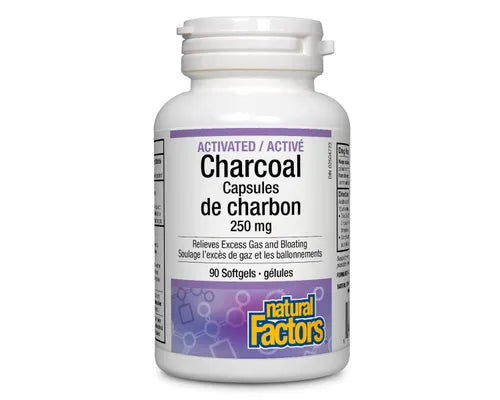 Natural Factors Activated Charcoal Capsules 250 Mg 90 Softgels