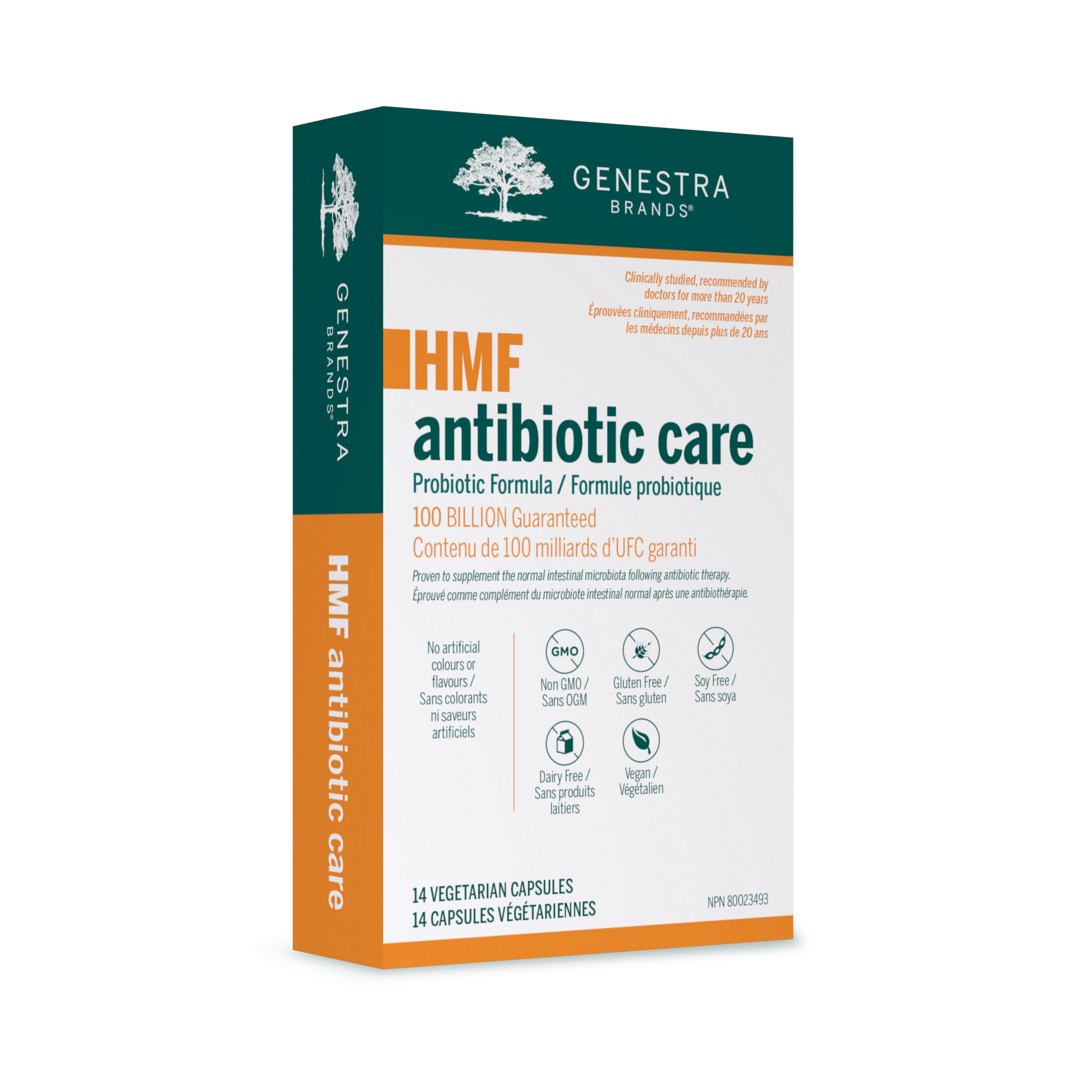 Genestra HMF antibiotic care probiotic 14vcap box