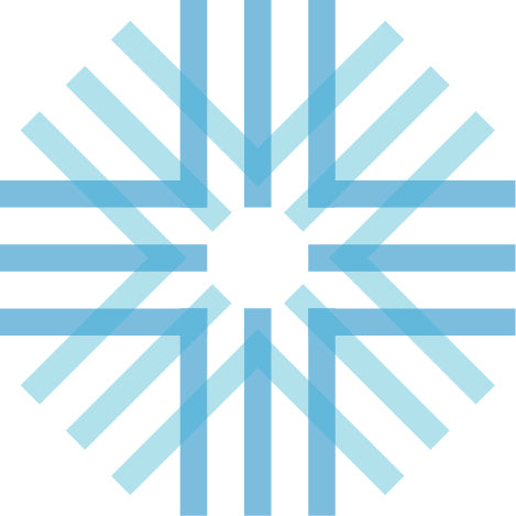Pure integrated pharmacy "snowflake" symbol made by combining a medical cross symbol with an alternative multiplication sign