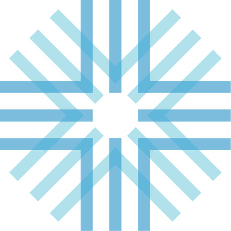 Pure integrated pharmacy "snowflake" symbol made by combining a medical cross symbol with an alternative multiplication sign